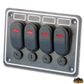Vodonepropusna sklopka ploča od eloksiranog aluminija s 4 prekidača, 15Ax4, crna 130x95mm