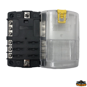 Škatla iz polikarbonata za 6 lamelnih varovalk s pokrovom, zaščita proti odpiranju, 130x55mm