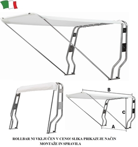 Zložljiv bimini za rollbar širine 145cm, bel