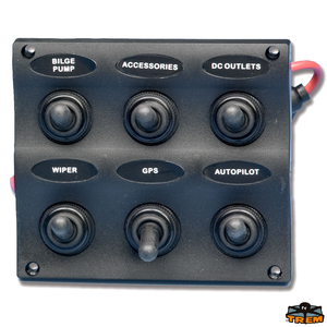 Stikalna plošča s 6 vodotesnimi stikali, črna, mod. Boat