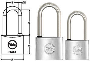 Navtična ključavnica Yale z dolgim okovom premera 8 mm