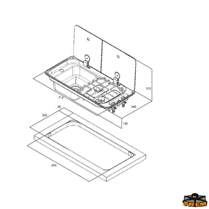 Kombiniran plinski štedilnik 2 gorilnika z vgrajenim umivalnikom in pokrovom iz kaljenega stekla na levi strani