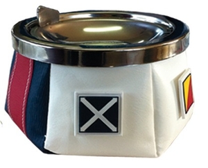 Obtežen inox pepelnik z variabino obliko, umetno usnje - zastavice