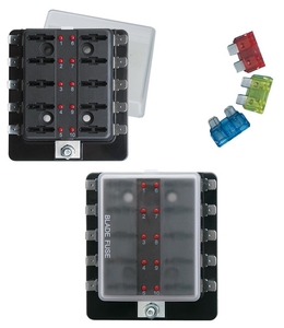 Podnožje za 10 lamelnih varovalk z LED