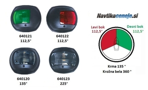 Navigacijska luč, bela, 225°, črno ohišje
