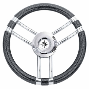 Volan 35 cm, carbon-look, imitacija usnja in inox, 3 Y kraki