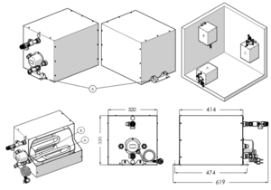 Boiler 22 lt (5,8 galona), 230 V, 1250 W, 5.4 A, kvadratni